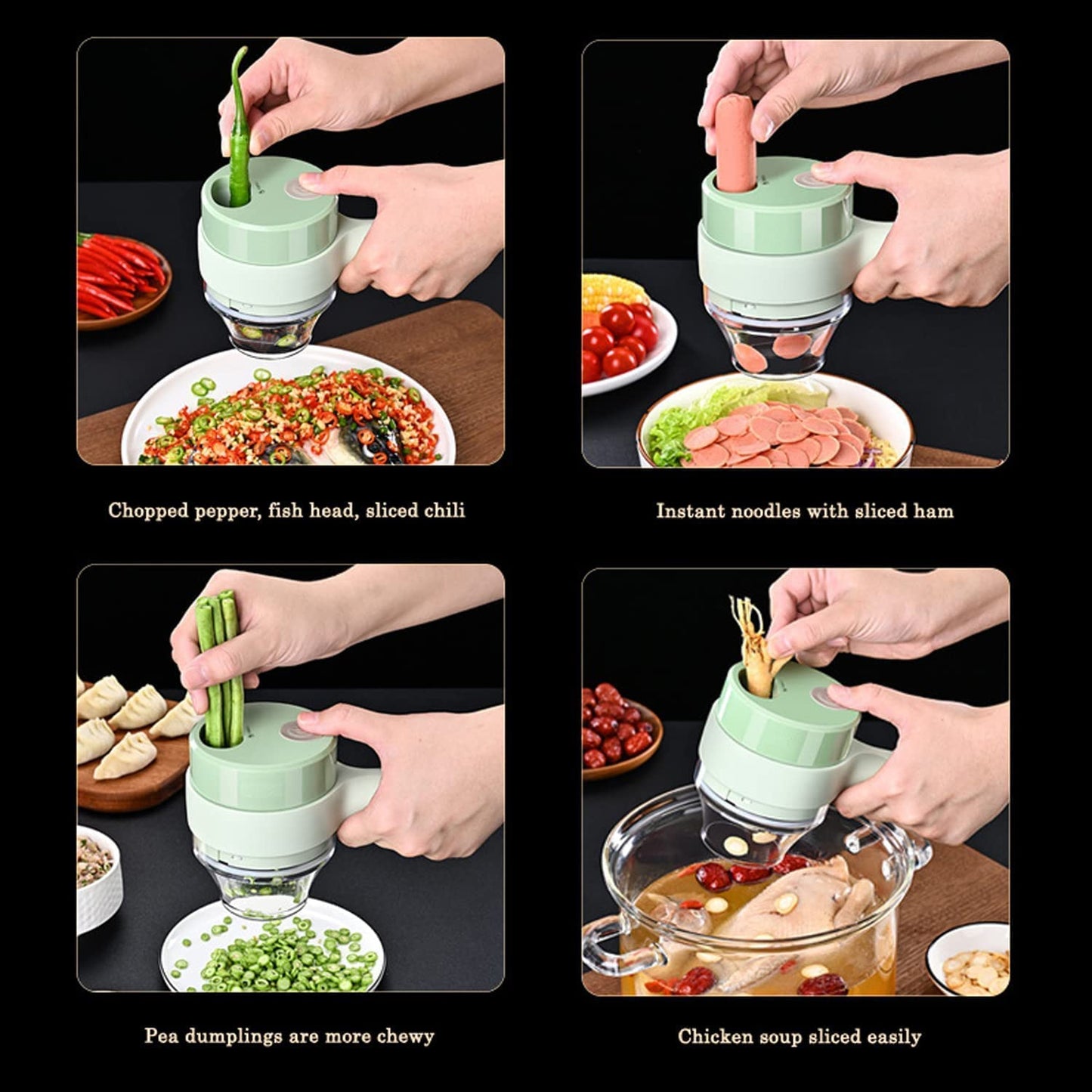 4 In 1 Electric Handheld Cooking Hammer Vegetable Cutter Set Electric Food Chopper