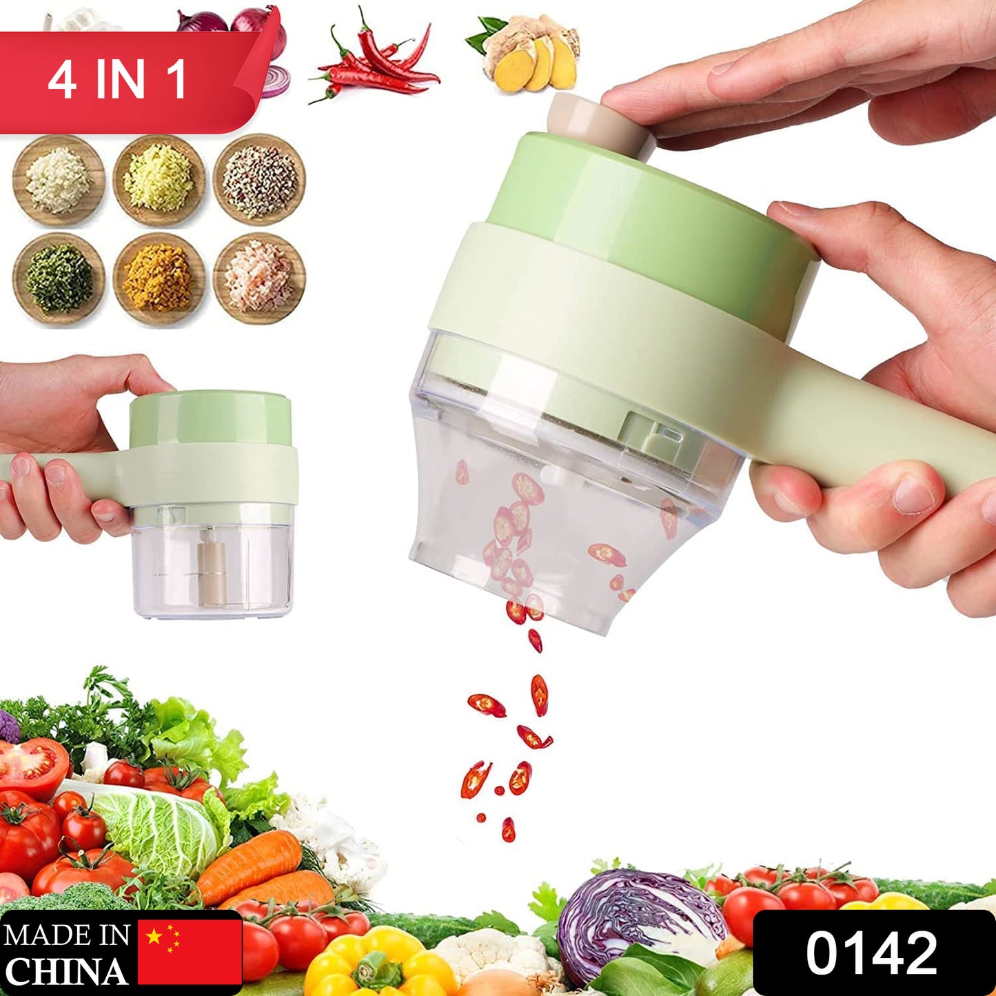 4 In 1 Electric Handheld Cooking Hammer Vegetable Cutter Set Electric Food Chopper