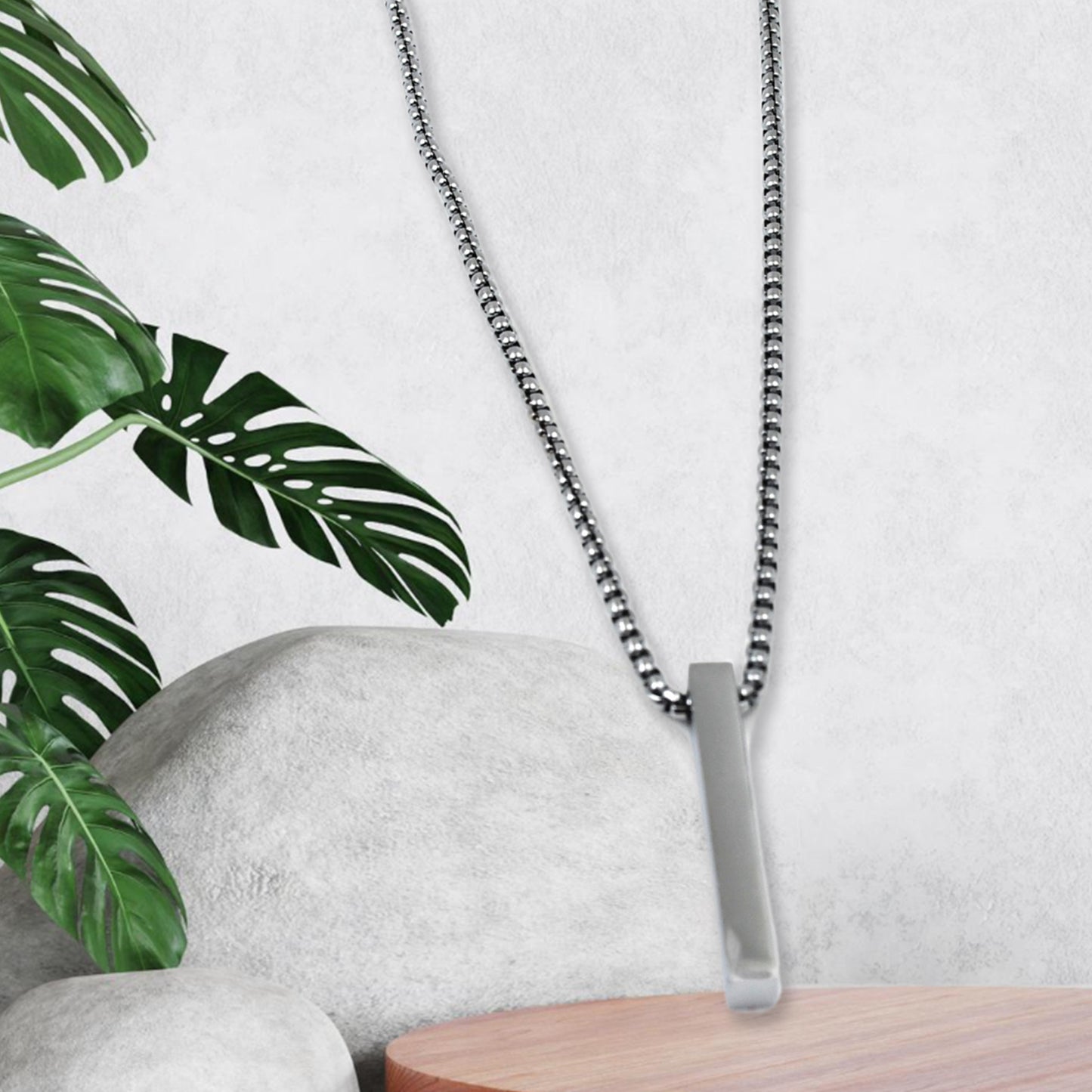 Stainless Steel Plain Stick Shape Locket With Chain